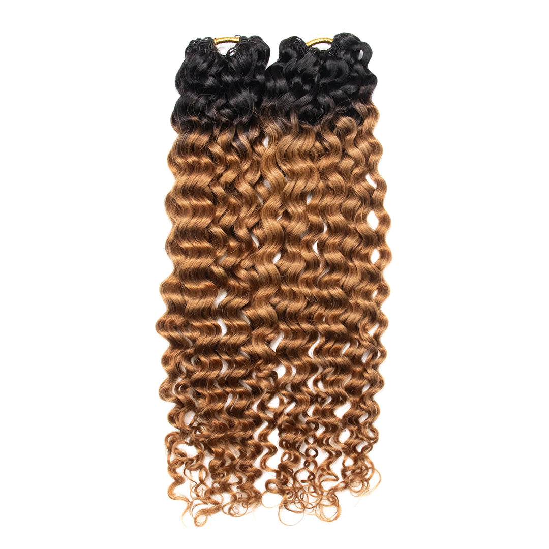 Ywigs #T1B/30 Light Brown Water Wave Human Crochet Hair two bundles showing full wave texture