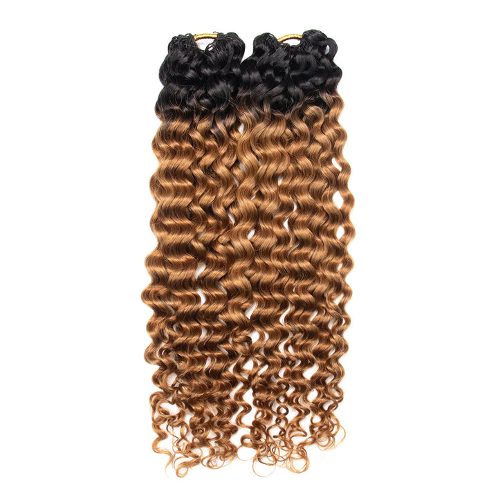 Ywigs #T1B/30 Light Brown Water Wave Human Crochet Hair two bundles showing full wave texture