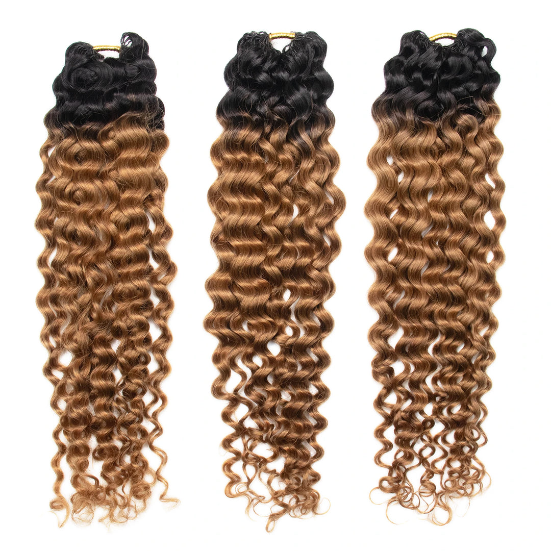 Ywigs #T1B/30 Light Brown Water Wave Human Crochet Hair front view