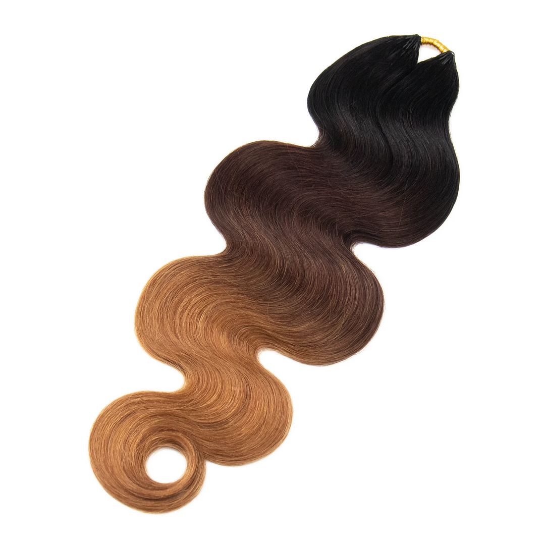 Detailed view of Ywigs #T1B/4/30 Ombre Body Wave Human Crochet Hair showing dimensional color blend and full texture