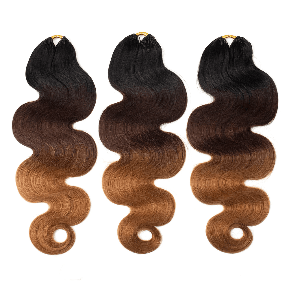Ywigs #T1B/4/30Ombre Body Wave Human Crochet Hair three bundles showing full wave texture