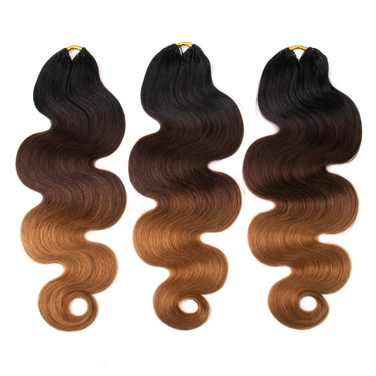 Ywigs #T1B/4/30Ombre Body Wave Human Crochet Hair three bundles showing full wave texture