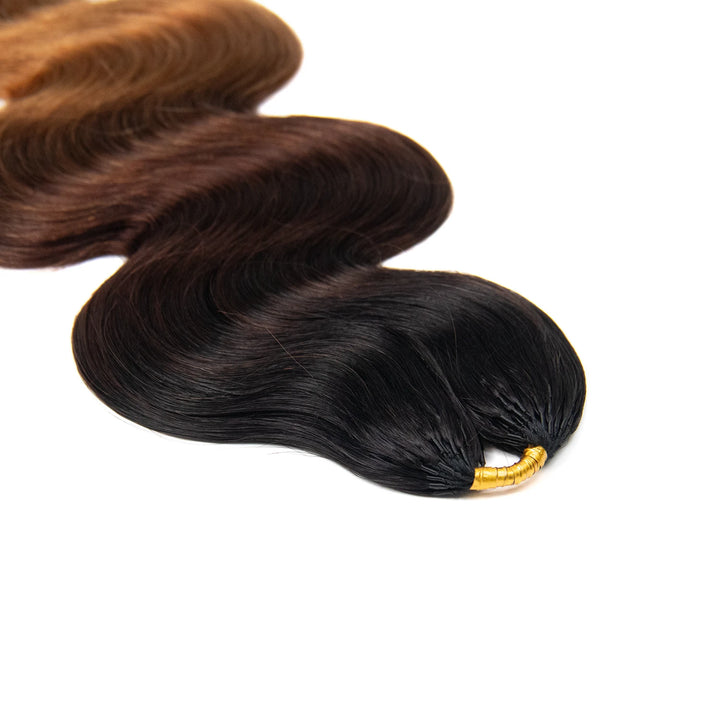Top view of Ywigs #T1B/4/30 Ombre Body Wave Human Crochet Hair showing blended colors and neat strands