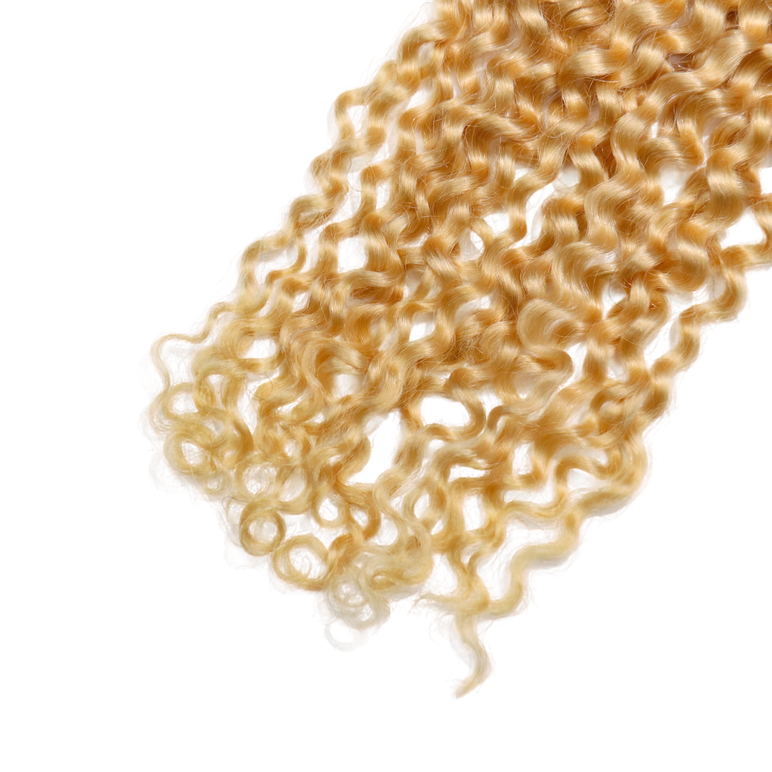 Close-up of Ywigs #T1B/613 Ombre Water Wave Human Crochet Hair ends showing soft waves and natural movement