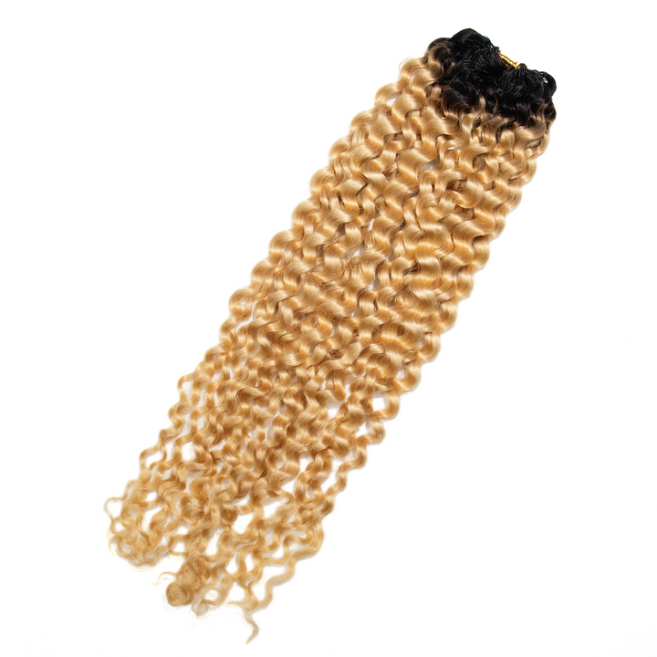 Detailed view of Ywigs #T1B/613 Ombre Water Wave Human Crochet Hair showing dimensional color blend and full texture