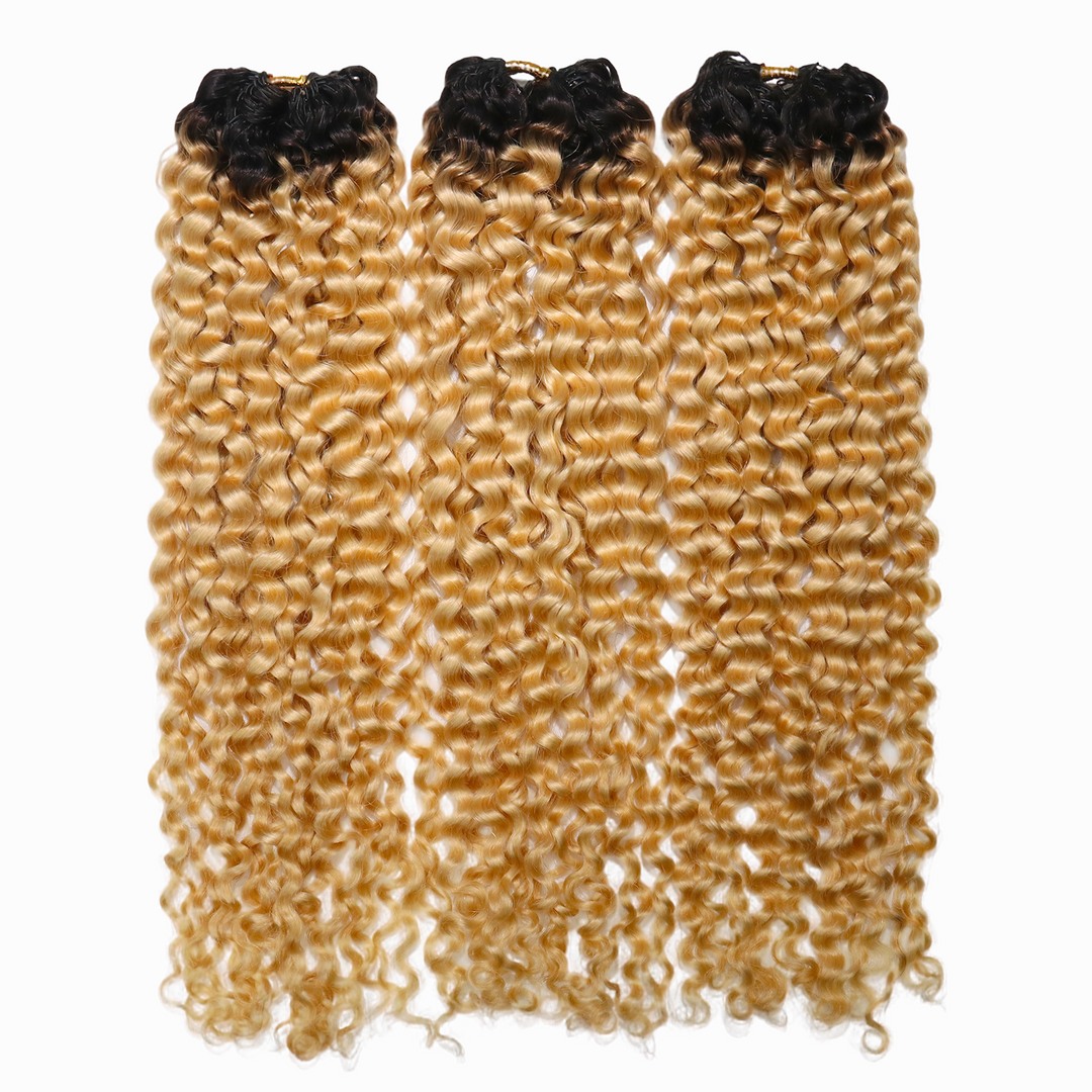 Ywigs #T1B/613 Ombre Water Wave Human Crochet Hair three bundles showing full wave texture