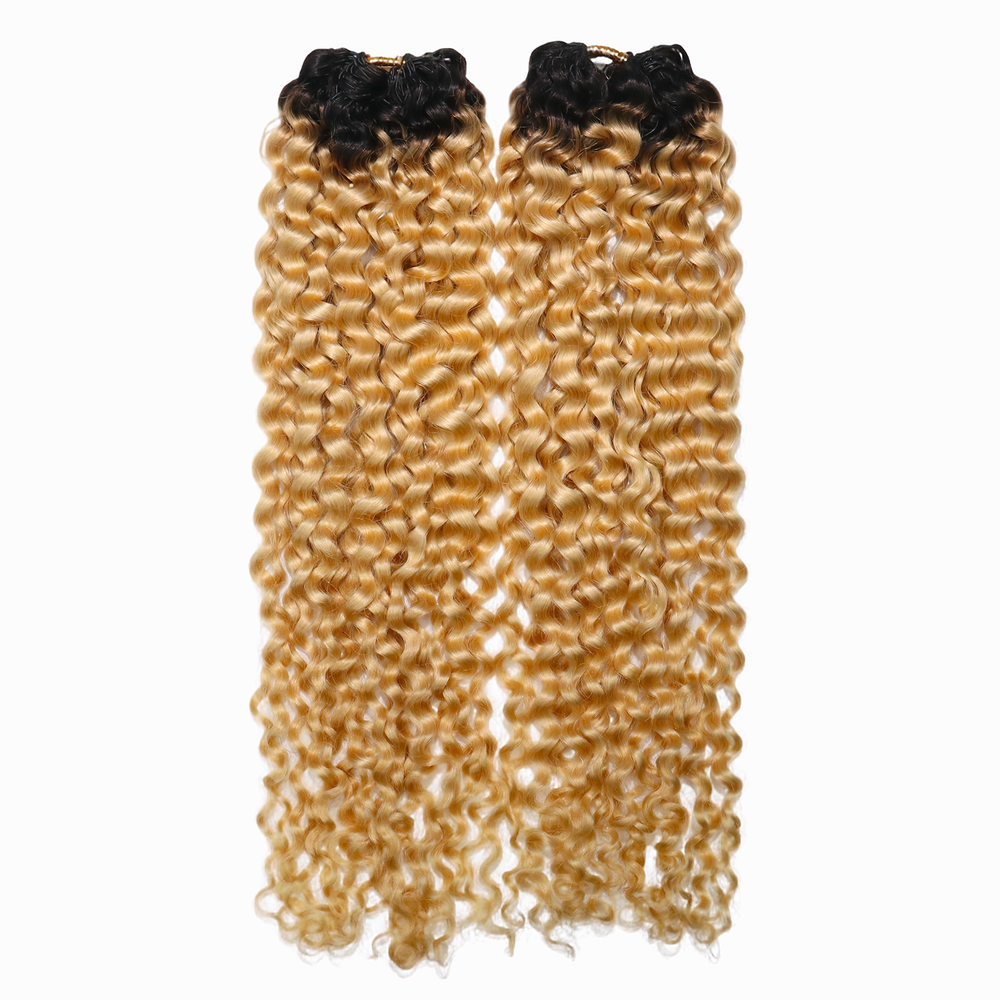 Ywigs #T1B/613 Ombre Water Wave Human Crochet Hair two bundles showing full wave texture