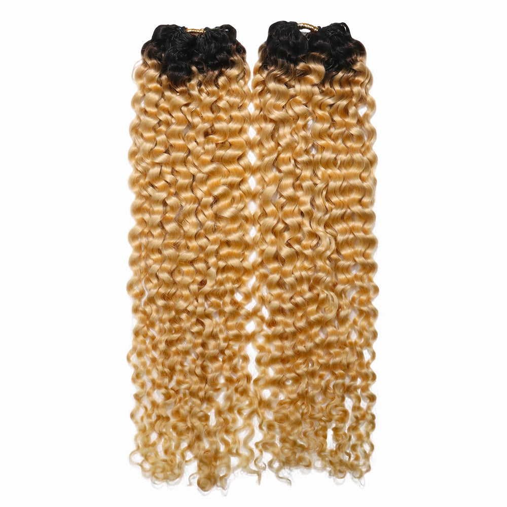 Ywigs #T1B/613 Ombre Water Wave Human Crochet Hair two bundles showing full wave texture