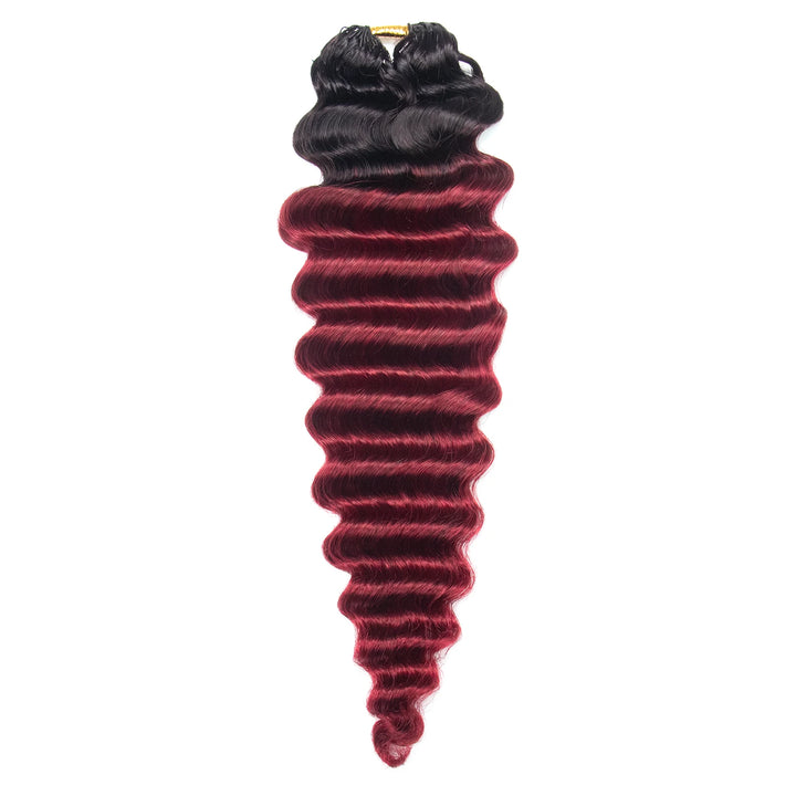 Ywigs #T1B/Burgundy Deep Wave Human Crochet Hair front view