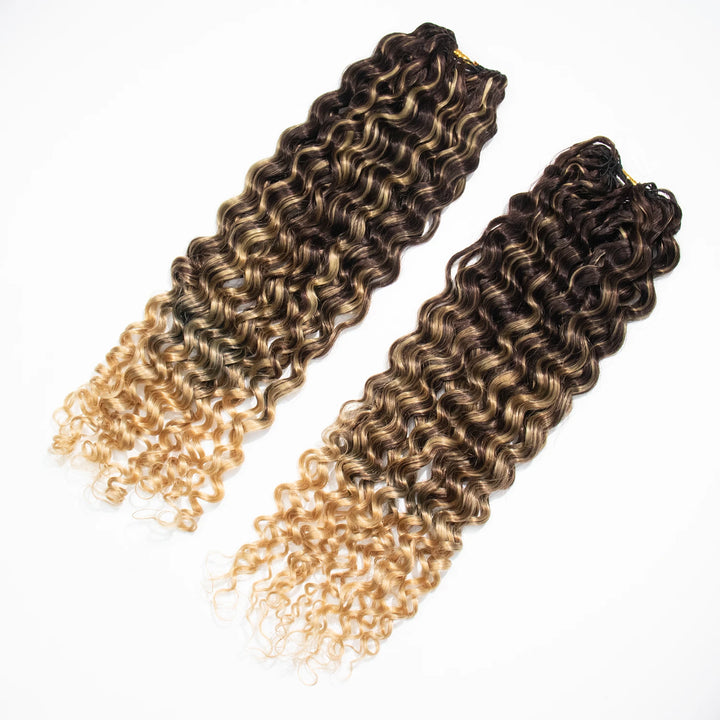 Detailed view of Ywigs #TNC/27 Ombre Water Wave Human Crochet Hair showing dimensional color blend and full texture