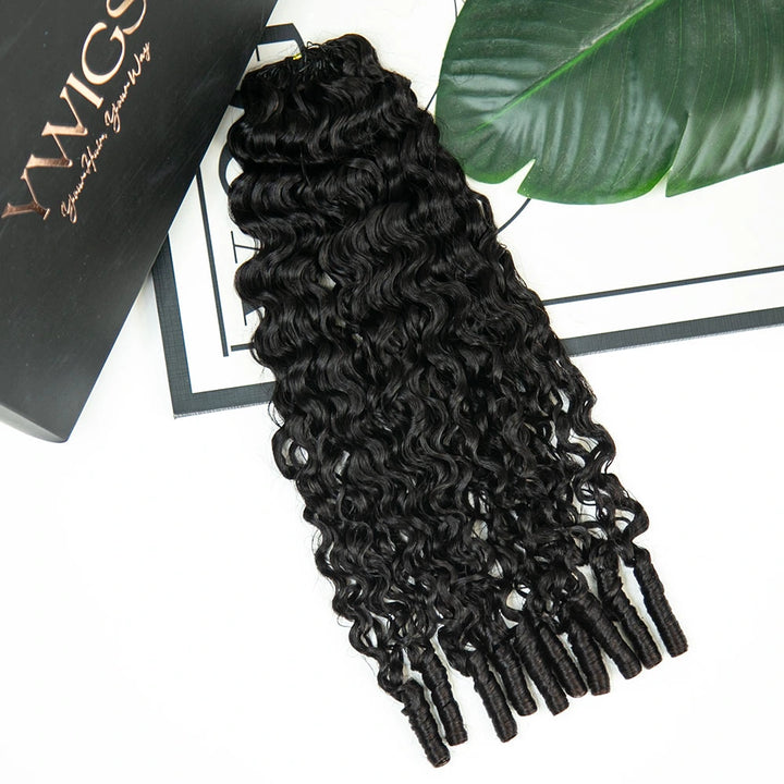 Ywigs Natural Black water curly feather crochet hair front view