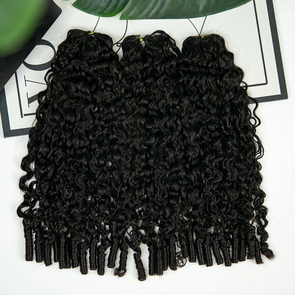 Ywigs Natural Black water curly feather crochet hair three bundles with multiple pre-separated strands for braids
