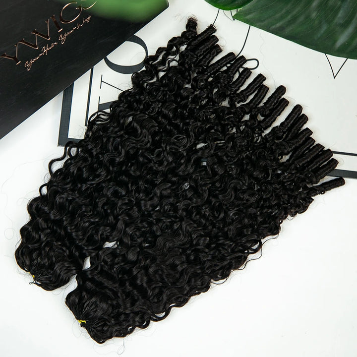 Ywigs Natural Black water curly feather crochet hair two bundles with multiple pre-separated strands for braids