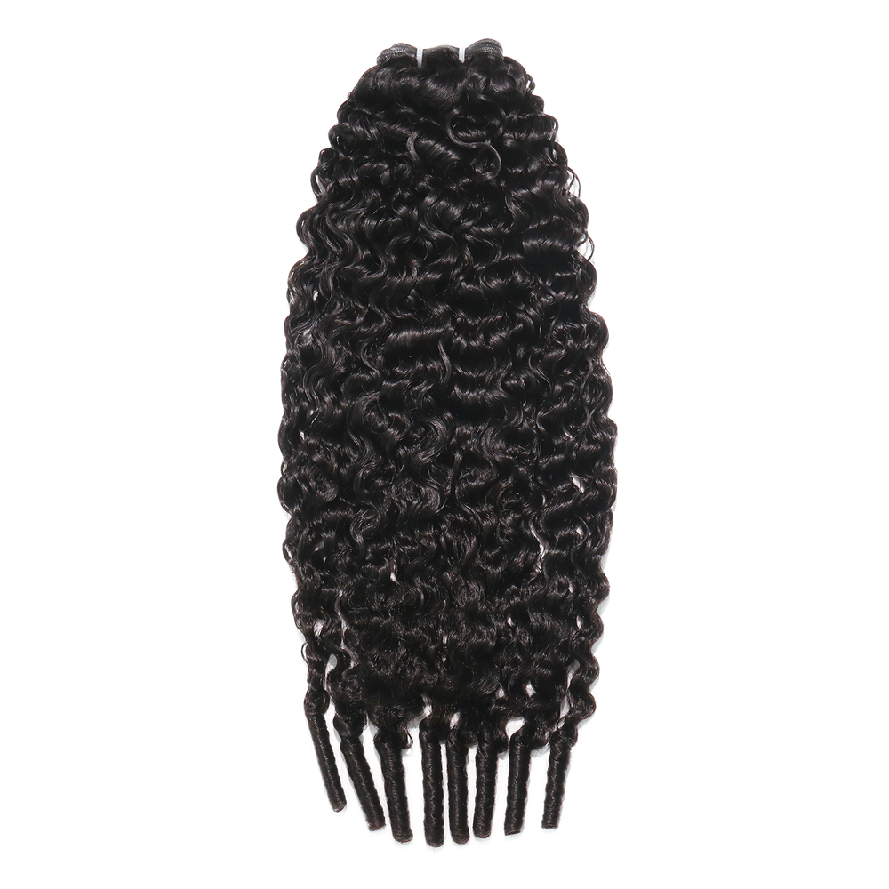 Ywigs Water Curly Ultra Thin Genius Weft Human Hair one bundle showing full curly texture