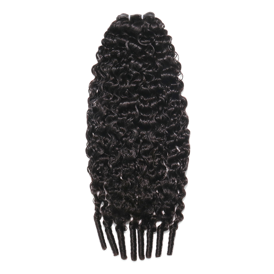 Ywigs Water Curly Ultra Thin Genius Weft Human Hair one bundle showing full curly texture