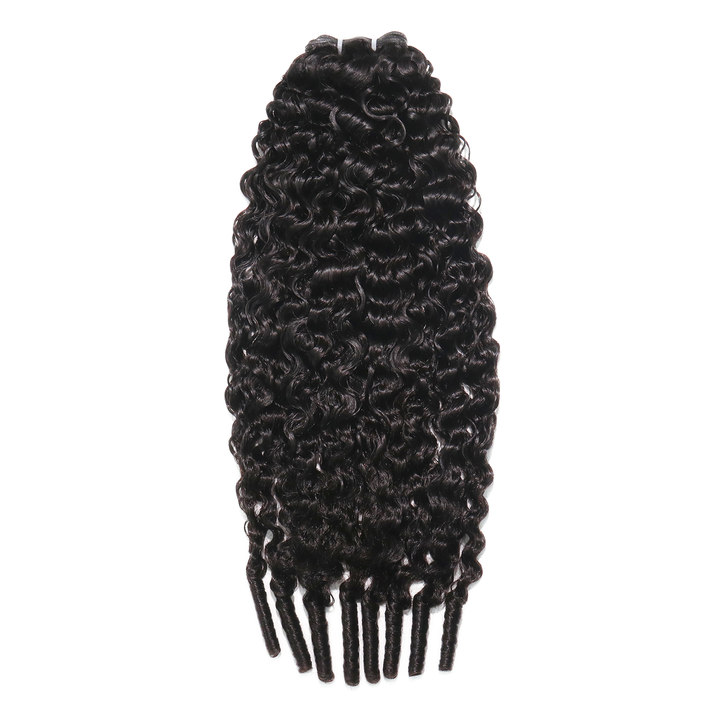 Ywigs Water Curly Ultra Thin Genius Weft Human Hair one bundle showing full curly texture