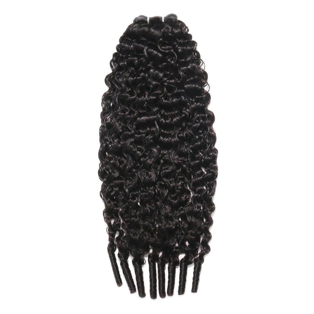 Ywigs Water Curly Ultra Thin Genius Weft Human Hair one bundle showing full curly texture