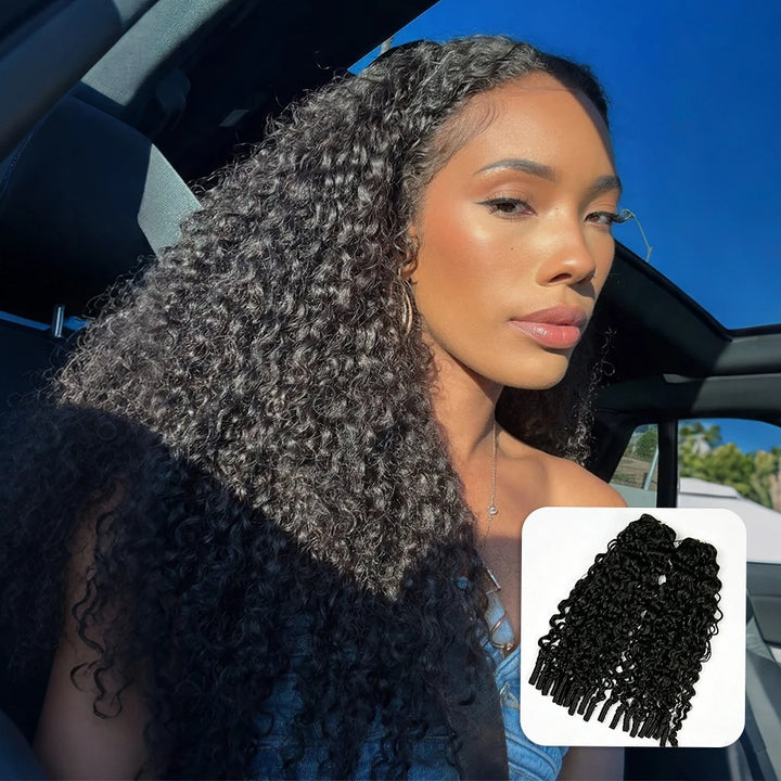 Ywigs Natural Black Water Curly human crochet hair front view for crochet braid style