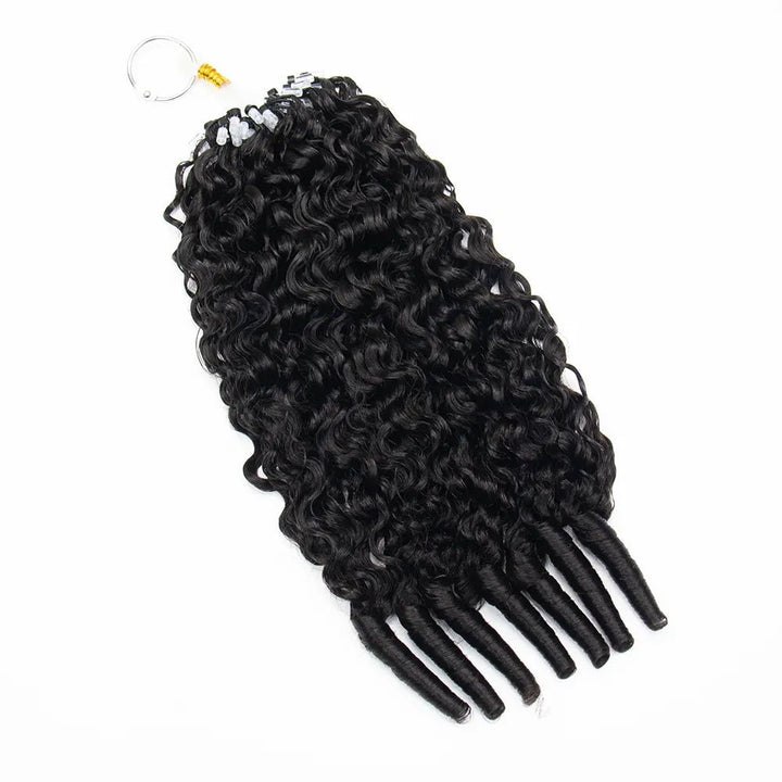 Single bundle of Ywigs Water Curly Micro Loop Hair Extensions showing individual strands and defined curls