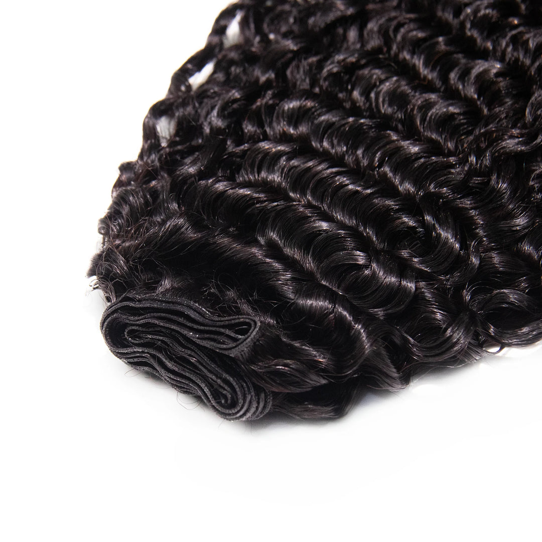Top view of Ywigs Water Curly Ultra Thin Genius Weft showing thin and flat weft construction