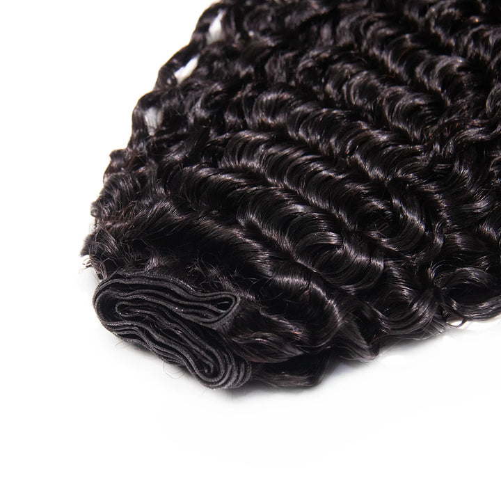 Top view of Ywigs Water Curly Ultra Thin Genius Weft showing thin and flat weft construction