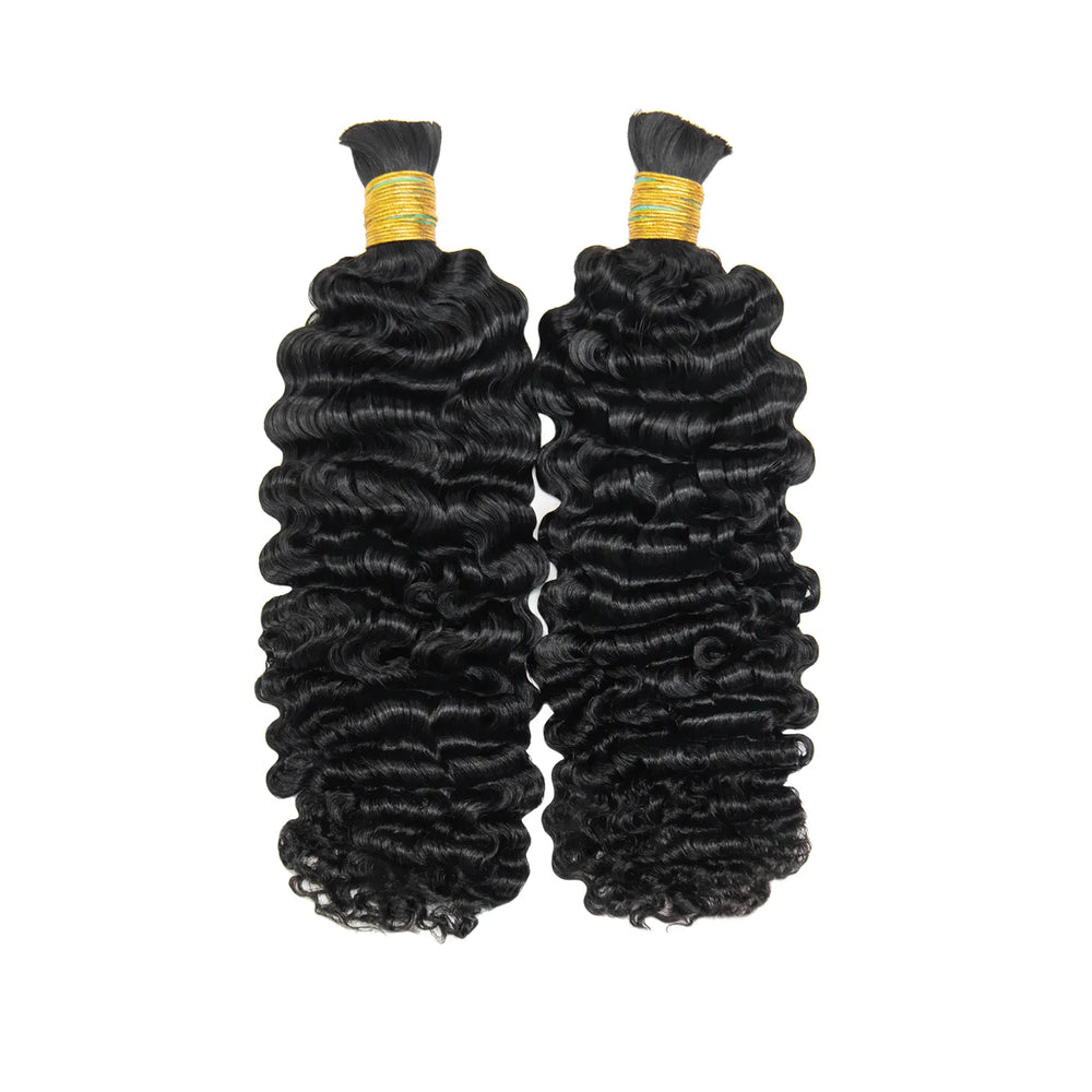 Multiple bundles of Ywigs Water Deep Wave Bulk Hair Extensions for Braiding showing the full wave texture