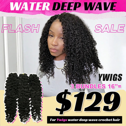 Ywigs 16-inch Water Deep Wave Feather Crochet Hair front view