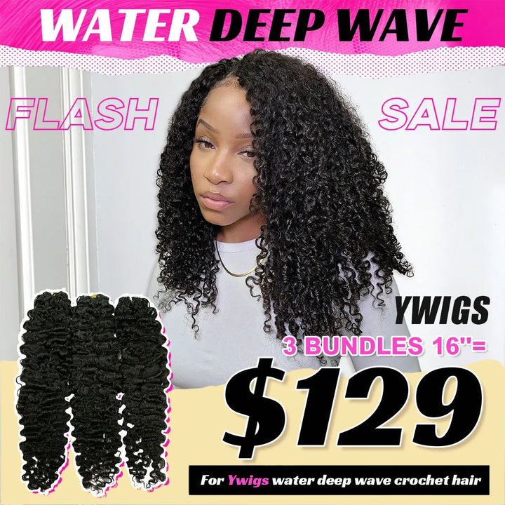 Ywigs 16-inch Water Deep Wave Feather Crochet Hair front view