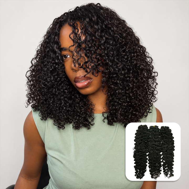 Ywigs Natural Black Water Deep Wave feather crochet hair front view for lightweight crochet braid style