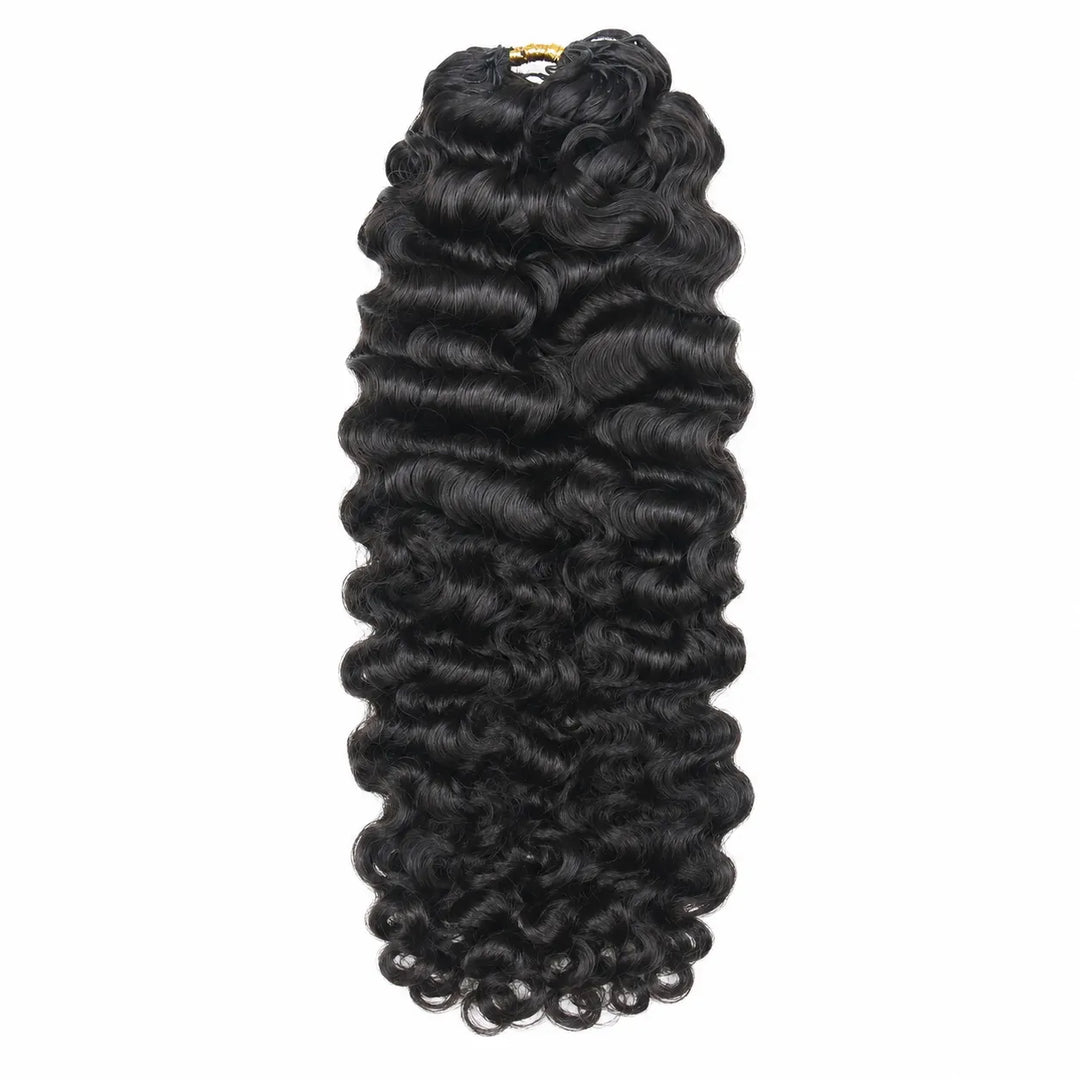 Ywigs Water Deep Wave Human Crochet Hair single bundle in natural black with defined waves.
