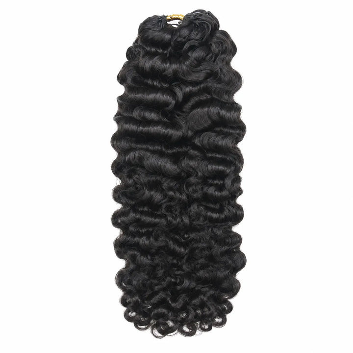 Ywigs Water Deep Wave Human Crochet Hair single bundle in natural black with defined waves.
