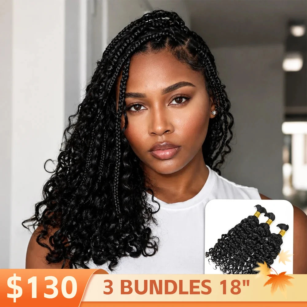 Ywigs Water Wave Bulk Hair Extensions for Boho Knotless Braiding front view