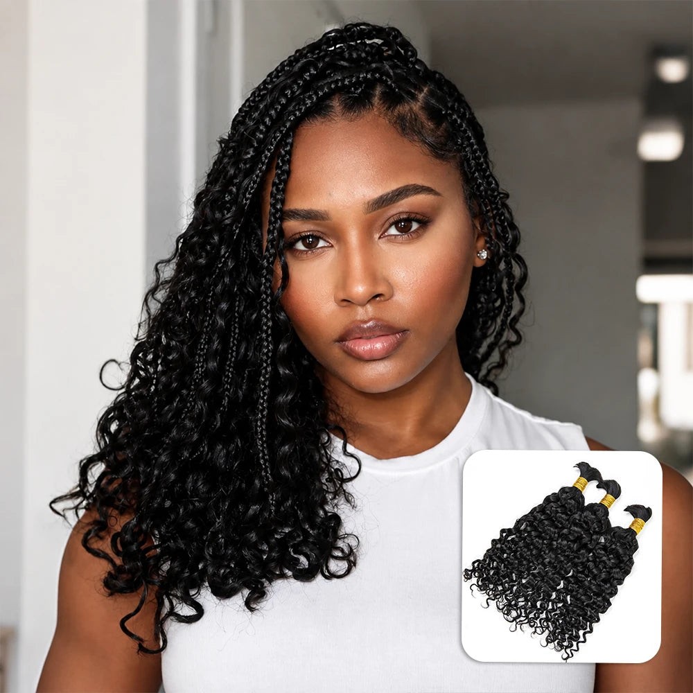 Front view of Ywigs Water Wave Bulk Human Braiding Hair showing natural volume and defined water waves