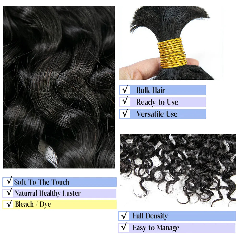 Close up Ywigs Water Wave Bulk Human Braiding Hair showing defined water wave texture 