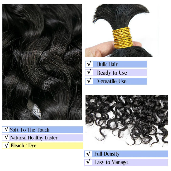 Close up Ywigs Water Wave Bulk Human Braiding Hair showing defined water wave texture 