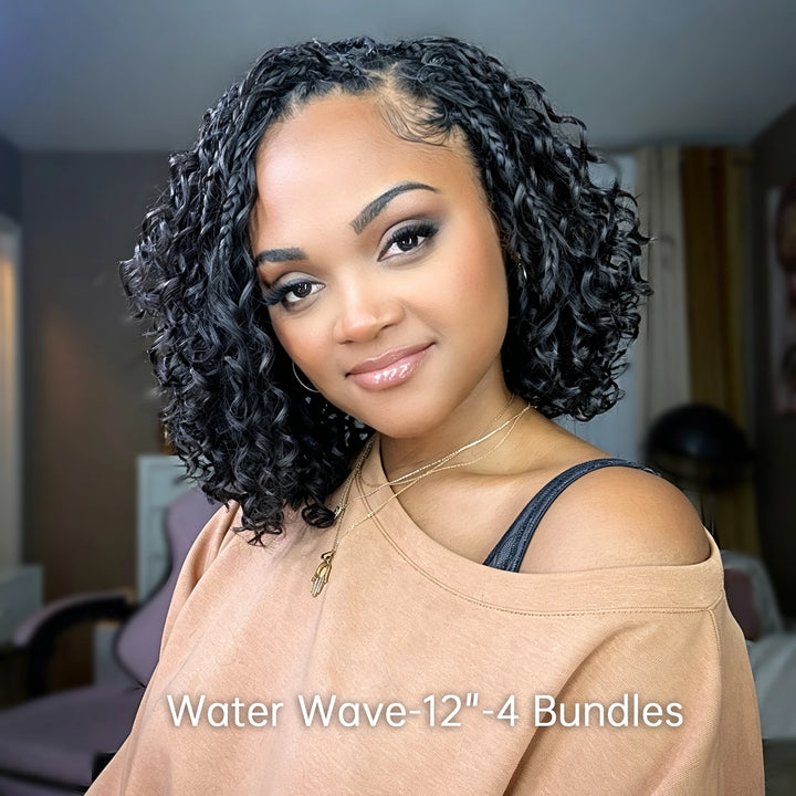 Side angle of model wearing Ywigs Water Wave Human Crochet Hair showing defined waves and full texture