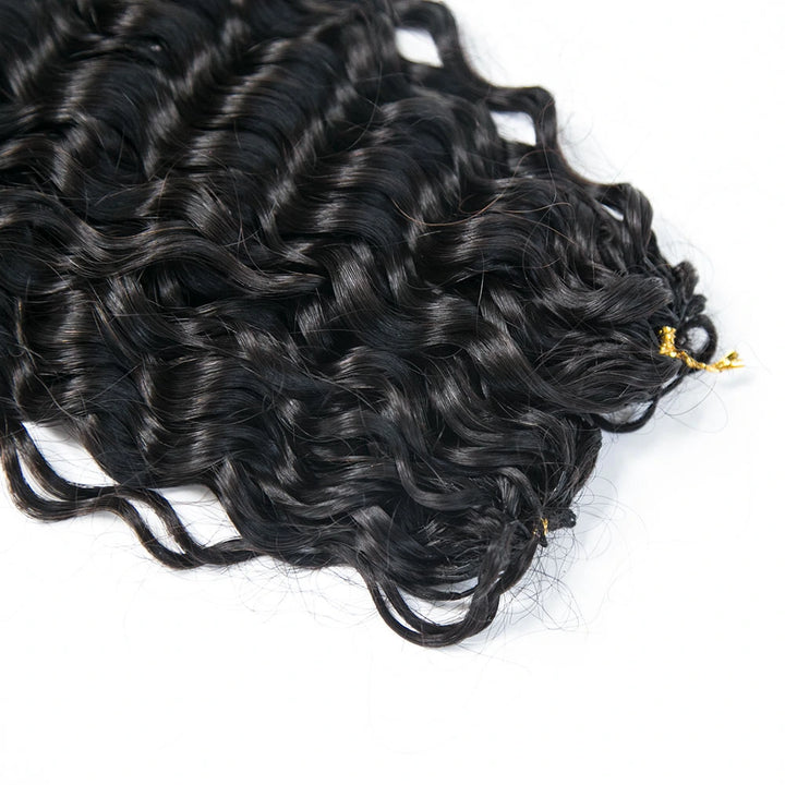 Back length view of Ywigs Burmese curly Knotless crochet hair showing full bulk and even texture