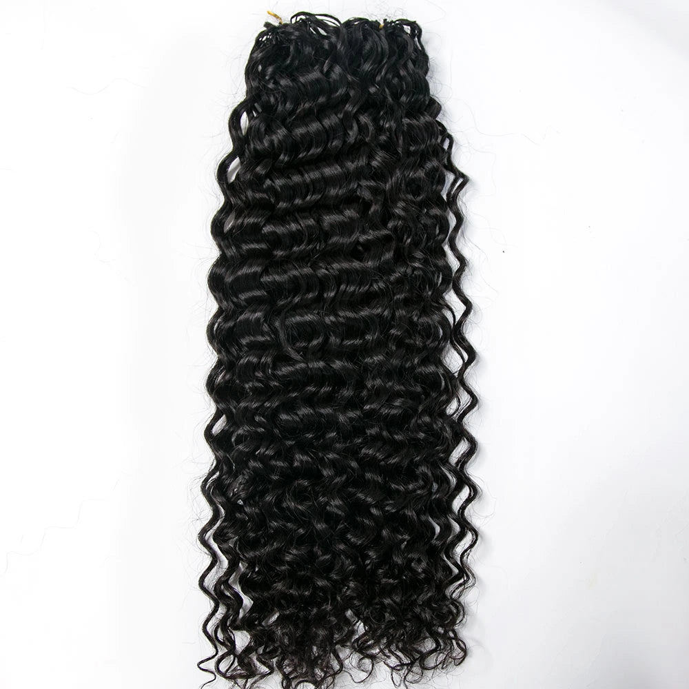 Detailed view of Ywigs Natural Black water wave crochet hair texture and fluffy bulk volume