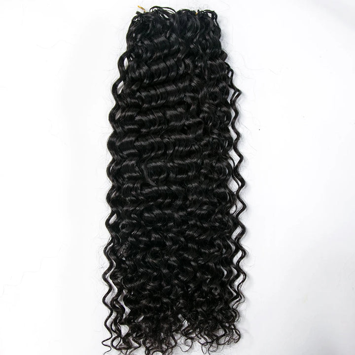 Detailed view of Ywigs Natural Black water wave crochet hair texture and fluffy bulk volume