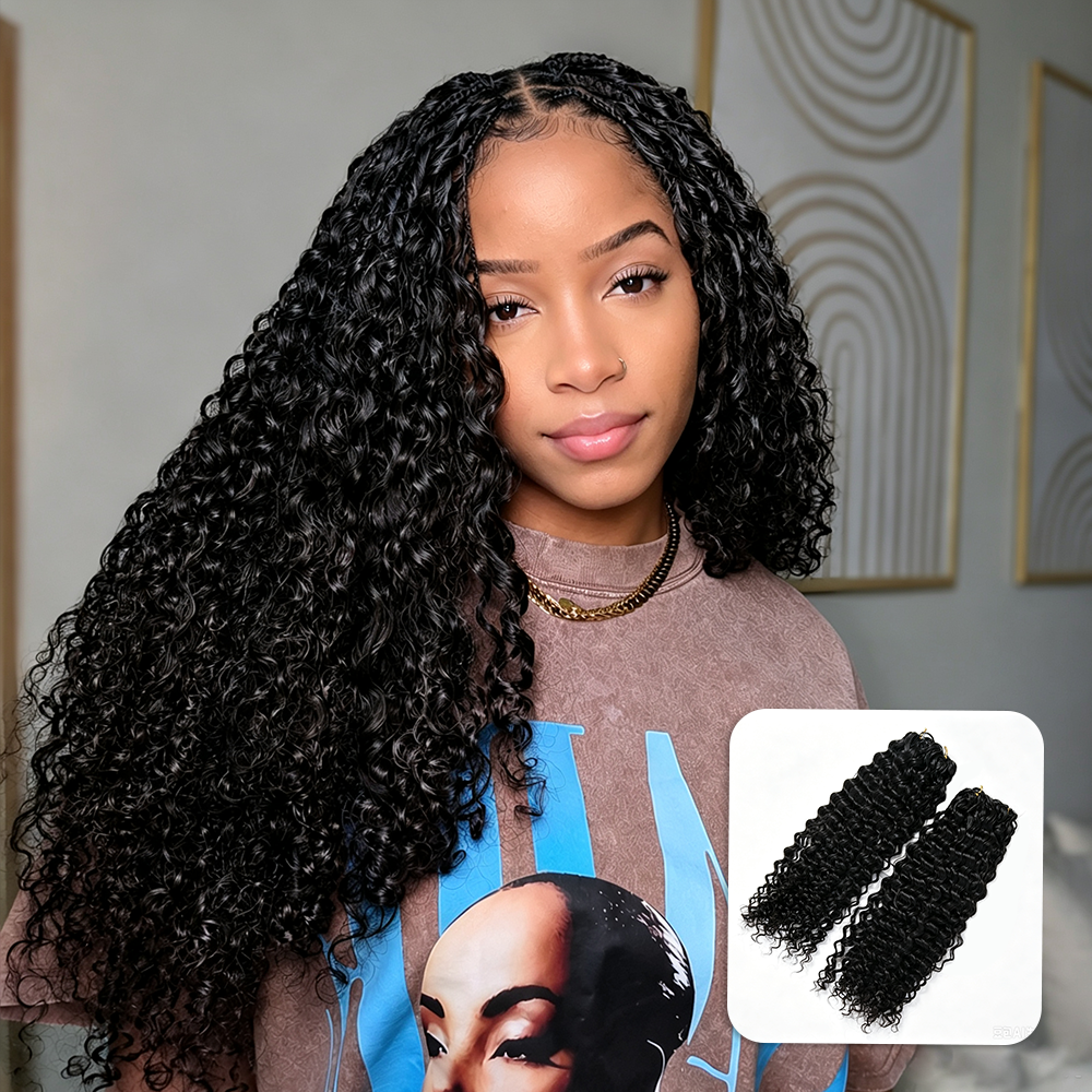 Ywigs Natural Black Water wave human crochet hair front view for crochet braid style