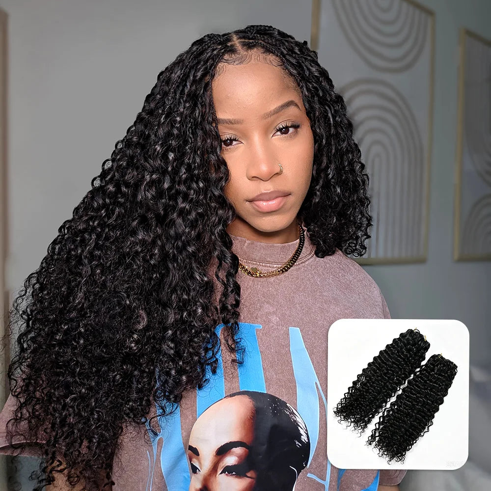 Ywigs Natural Black Water wave human crochet hair front view for crochet braid style