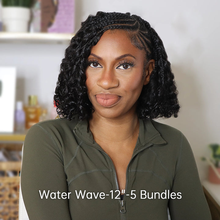 Model wearing Ywigs Water Wave Human Crochet Hair for Miracle Knots front view