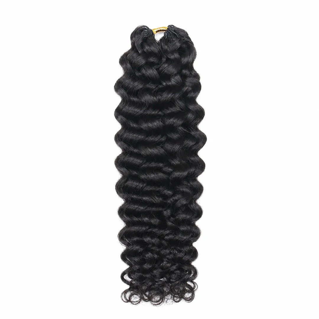 Ywigs Water Wave Human Crochet Hair single bundle in natural black with defined waves and a soft, curly texture.