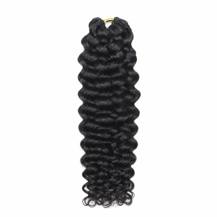 Ywigs Water Wave Human Crochet Hair single bundle in natural black with defined waves and a soft, curly texture.