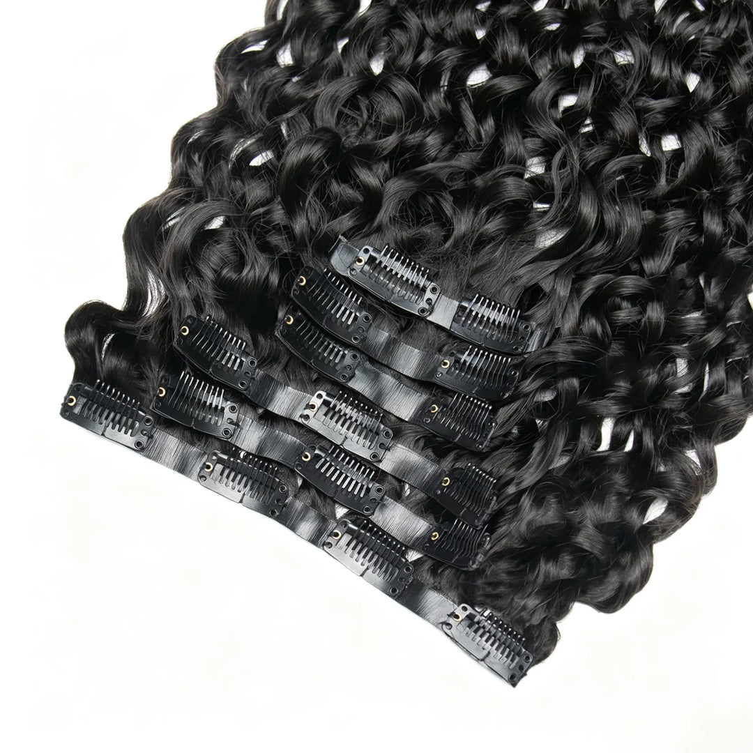 Close-up of Ywigs Invisible Edge Clip In Hair Extensions showing secure clips and seamless edge design
