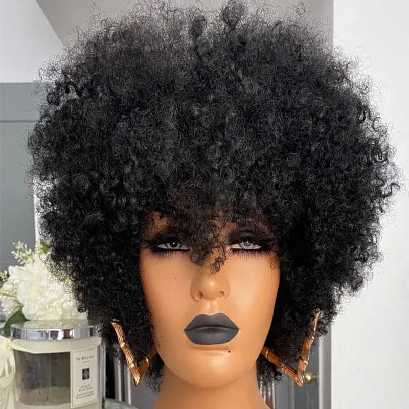 Star Scalp Top Bangs Afro No Lace Full Machine Made Human Hair Bob Wig