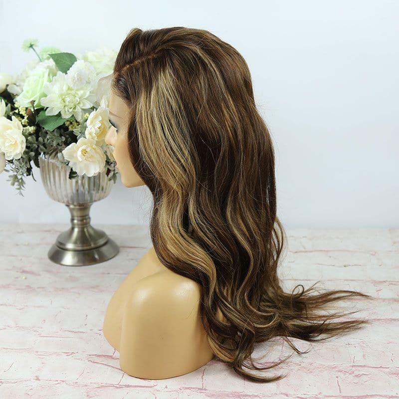 #4 Brown with #27 Highlight Body Wave Silk Base 13x4 Closure Wigs 04