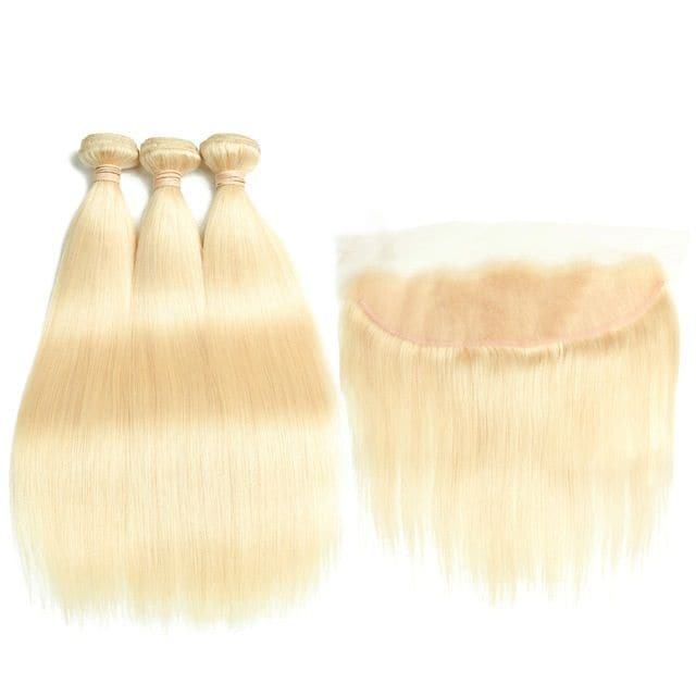 #613 Blonde Straight Brazilian Hair Bundles HD Lace 13x4 Lace Frontal PLB01 #613