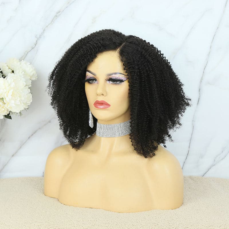 Afro Kinky curly virgin human hair lace closure wig glueless