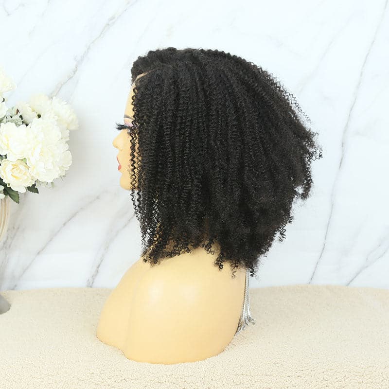 Short Kinky Curly HD 5X5 Lace Closure Wig one side